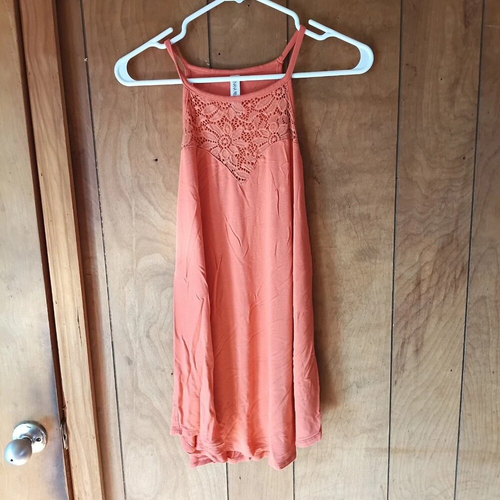 Zenana Premium Tank Top Women’s Medium Coral Boho Crochet Lace Neck